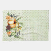 グリーンウォーターカラーカボチャ金ゴールドドット秋 キッチンタオル (横)