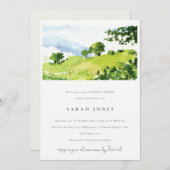 グリーンウォーターカラーカントリーサイドヒルズブライダルシャワー 招待状 (正面/裏面)