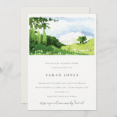 グリーンウォーターカラーカントリーサイドヒルズブライダルシャワー 招待状 (正面/裏面)