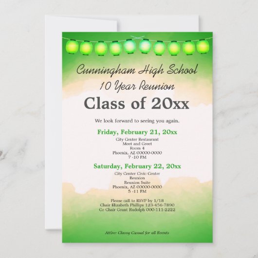 グリーンウォーターカラークラス懇親会テンプレート 招待状 (正面)