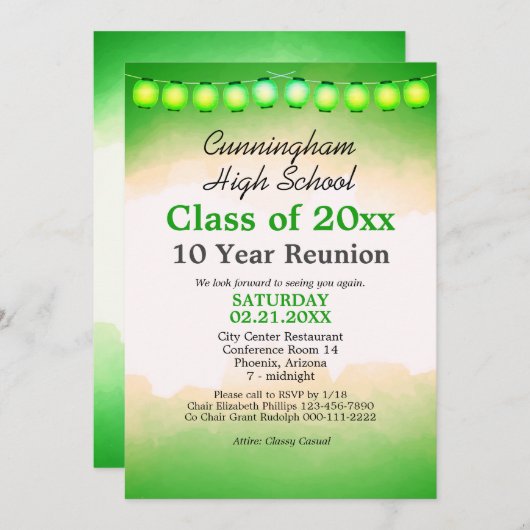 グリーンウォーターカラークラス懇親会テンプレート 招待状 (正面/裏面)