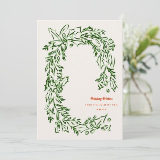 グリーンウォーターカラークリスマスリース 企業の シーズンカード (スタンド正面)