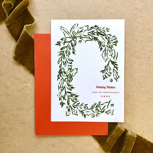 グリーンウォーターカラークリスマスリース 企業の シーズンカード