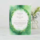 グリーンウォーターカラークローバーリース結婚ズ 招待状 (スタンド正面)
