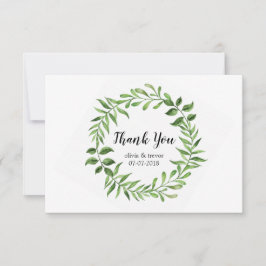 グリーンウォーターカラーグリーンリースボタニカル結婚ズ サンキューカード