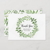 グリーンウォーターカラーグリーンリースボタニカル結婚ズ サンキューカード (正面/裏面)