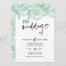 グリーンウォーターカラーサマー結婚式招待状