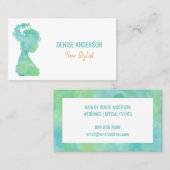 グリーンウォーターカラーシルエット美容師トレンディー 名刺 (正面/裏面)