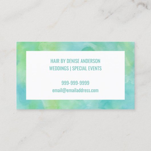 グリーンウォーターカラーシルエット美容師トレンディー 名刺 (裏面)