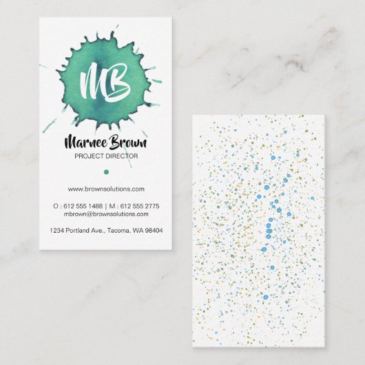 グリーンウォーターカラーステイン – モノグラム名刺 名刺 (正面/裏面)