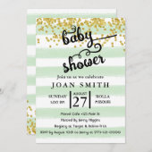 グリーンウォーターカラーストライプベビーシャワー招待状 招待状 (正面/裏面)