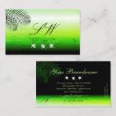 グリーンウォーターカラーズパーム葉ダイヤモンドモノグラム 名刺 (正面/裏面)