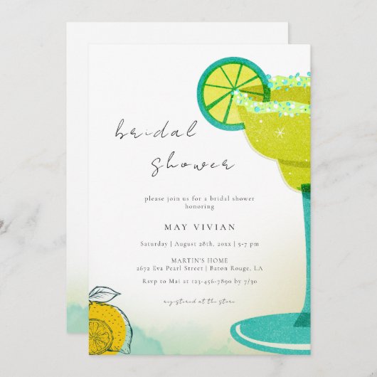 グリーンウォーターカラータコス&テキーラブライダルシャワー 招待状 (正面/裏面)