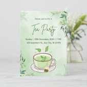 グリーンウォーターカラーティーパーティの招待状 招待状 (スタンド正面)