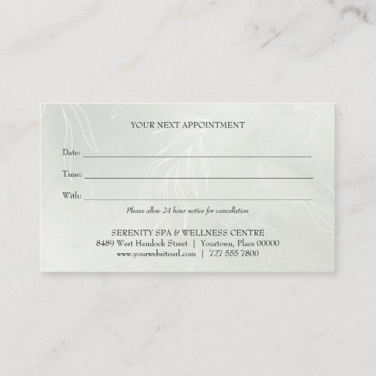 グリーンウォーターカラーデイスパアンドウェルネスアポイントメント 名刺 (裏面)