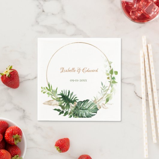 グリーンウォーターカラートロピカルモンステラ葉紙Na スタンダードカクテルナプキン (インサイチュ)