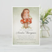 グリーンウォーターカラーハリネズミとマッシュルーム赤ちゃんシャワー 招待状 (スタンド正面)