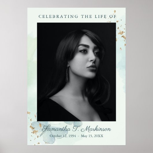 グリーンウォーターカラーバタフライ葬儀サービス ポスター (正面)