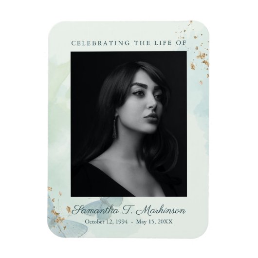 グリーンウォーターカラーバタフライ葬儀サービス マグネット (縦)