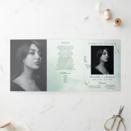 グリーンウォーターカラーバタフライ葬儀サービス 三つ折りプログラム