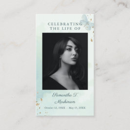 グリーンウォーターカラーバタフライ葬儀祈りの言葉カード 名刺