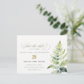 グリーンウォーターカラーフェルン 葉 保存日付 案内ポストカード (スタンド正面)