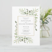 グリーンウォーターカラーフォト婚約招待状 招待状 (スタンド正面)