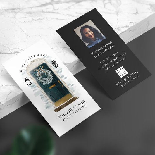 グリーンウォーターカラーフロントドアリース写真とロゴ 名刺