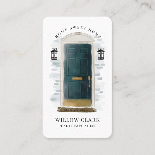 グリーンウォーターカラーフロントドア実在エステートエージェント 名刺 (正面)