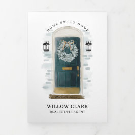 グリーンウォーターカラーフロントドア実在エステートマーケティング 三つ折りカード