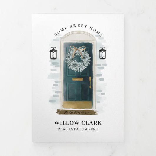 グリーンウォーターカラーフロントドア実在エステートマーケティング 三つ折りカード (カバー)