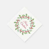 グリーンウォーターカラーホリーリース スタンダードカクテルナプキン (角)