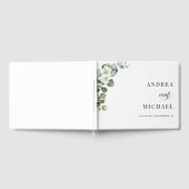 グリーンウォーターカラーホワイトユーカリフローラ結婚ズ ゲストブック (全面)