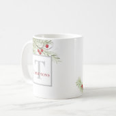 グリーンウォーターカラーモダンホリデークリスマスモノグラム コーヒーマグカップ (正面左)