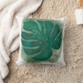 グリーンウォーターカラーモンステラ クッション (ブランケット)