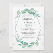 グリーンウォーターカラーユーカリと大理石 | ウェディング 招待状 (正面)