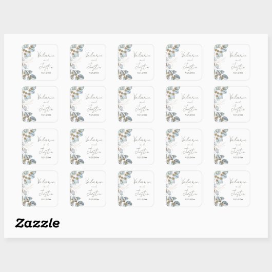 グリーンウォーターカラーユーカリ結婚プススクエアスティック スクエアシール (シート)