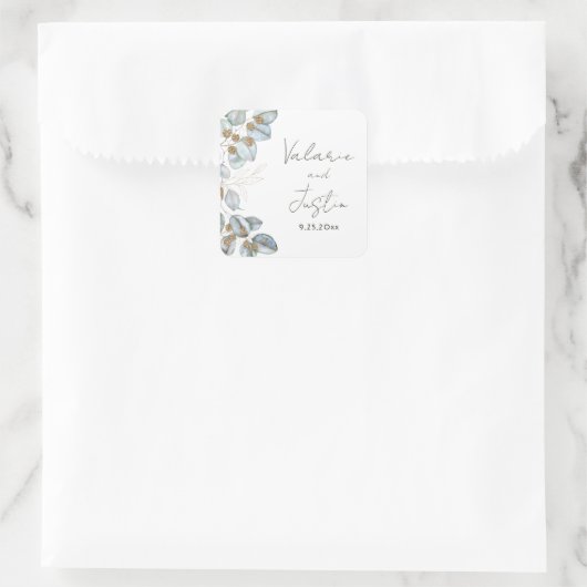 グリーンウォーターカラーユーカリ結婚プススクエアスティック スクエアシール (バッグ)