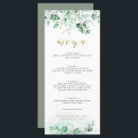 グリーンウォーターカラーユーカリ金ゴールド結婚ズディナー メニュー<br><div class="desc">緑の水色ユーカリ金ゴールド結婚のディナーメニュー。背中にモノグラム。</div>