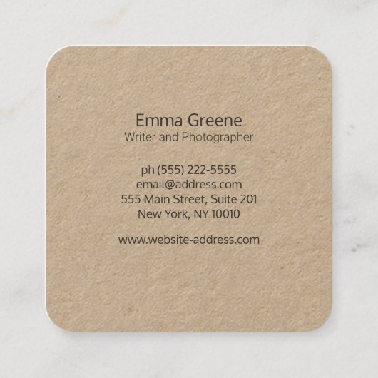 グリーンウォーターカラーリーフブランチスクエアクラフトスクエアB スクエア名刺 (裏面)