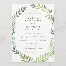 グリーンウォーターカラーリーフリース結婚式招待状 招待状