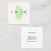 グリーンウォーターカラーリーフ正方形ビジネスカード スクエア名刺 (正面/裏面)