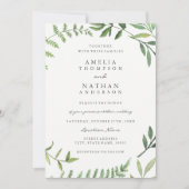 グリーンウォーターカラーリーフ結婚式招待状 招待状 (正面)