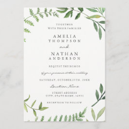 グリーンウォーターカラーリーフ結婚式招待状 招待状