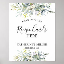 グリーンウォーターカラーレシピカードブライダルシャワー ポスター