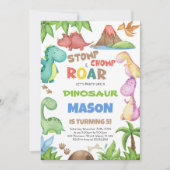 グリーンウォーターカラー恐竜誕生日招待状 招待状 (正面)