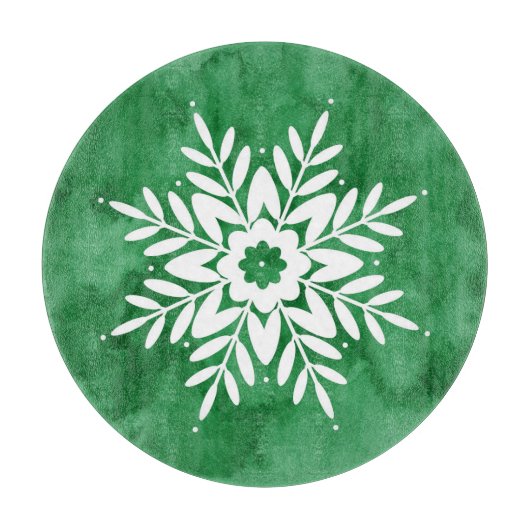 グリーンウォーターカラー抽象芸術スノーフレーク カッティングボード (正面)