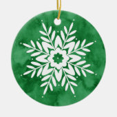 グリーンウォーターカラー抽象芸術スノーフレーク セラミックオーナメント (正面)