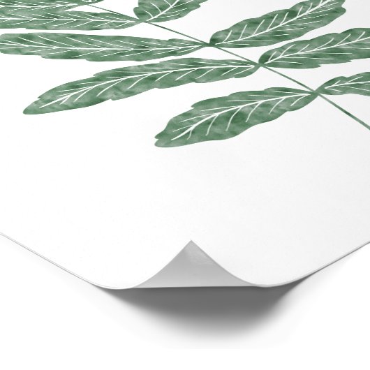 グリーンウォーターカラー植物性シダの葉 ポスター (角)