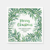 グリーンウォーターカラー熱帯離れクリスマスナプキン スタンダードカクテルナプキン (正面)